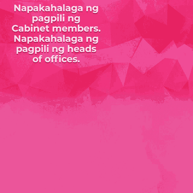 a poster with a woman wearing a pink mask and the words napahalaga ng pagpili ng cabinet members
