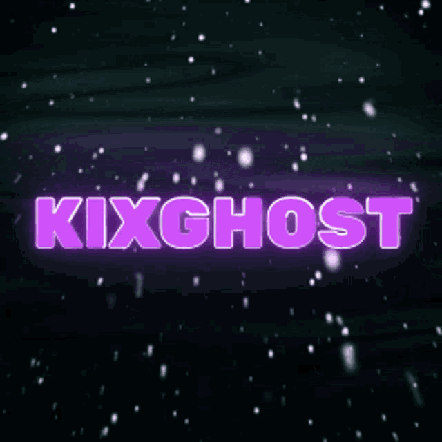 the word kixghost is glowing in purple letters