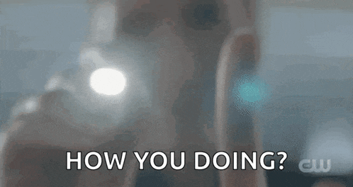 a woman is holding a light bulb and asking how you doing ?