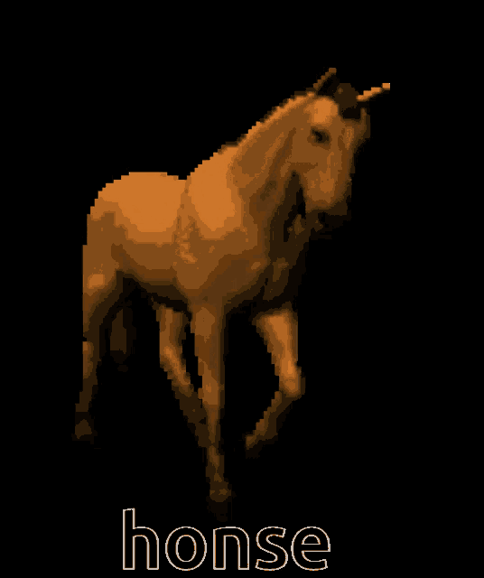 a pixel art of a horse with the word horse written below it
