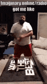 a man is dancing on a rug that says best