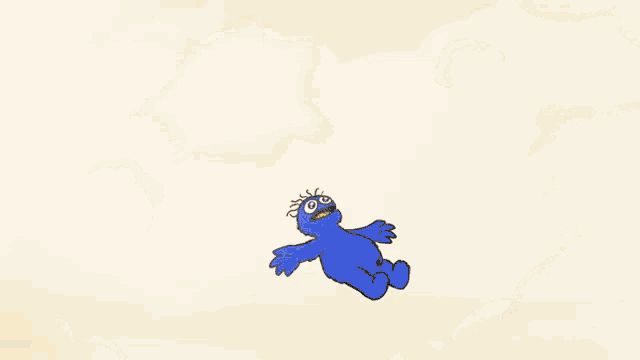 a cartoon of elmo flying through the air with a baby on his head