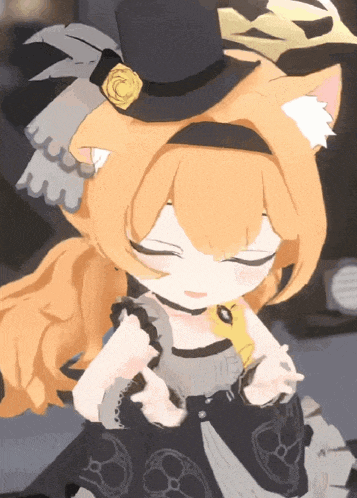 a cartoon girl wearing a black top hat and a black dress