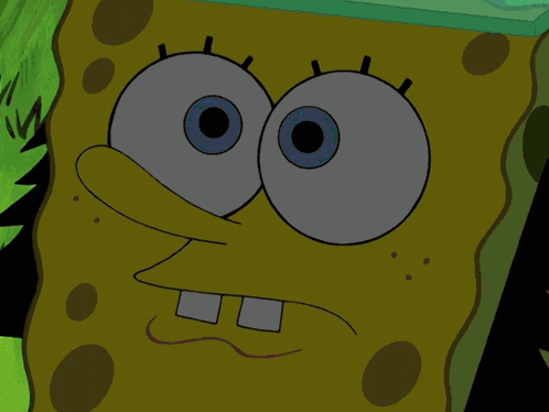 a cartoon of spongebob with the words " nuh uh " on his head