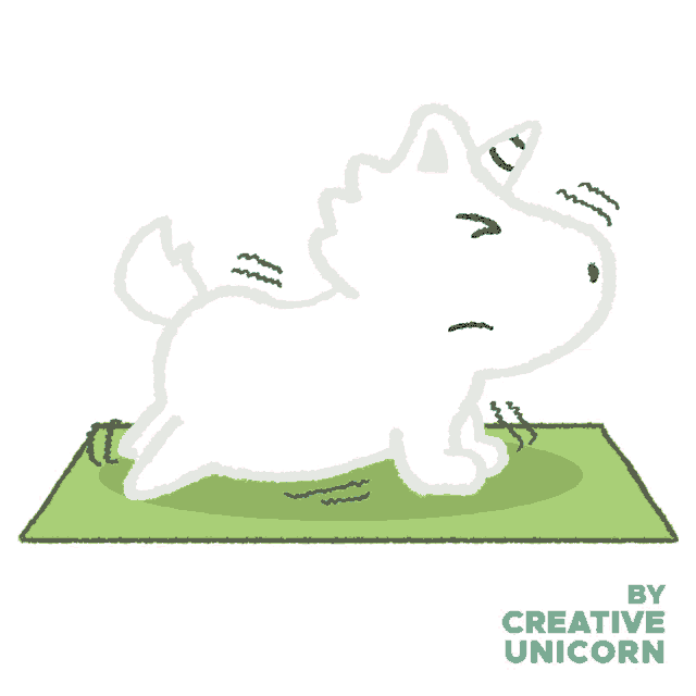 a cartoon of a white unicorn doing yoga