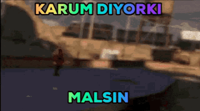 a blurred image with the words " karum diyorki malsin " on it