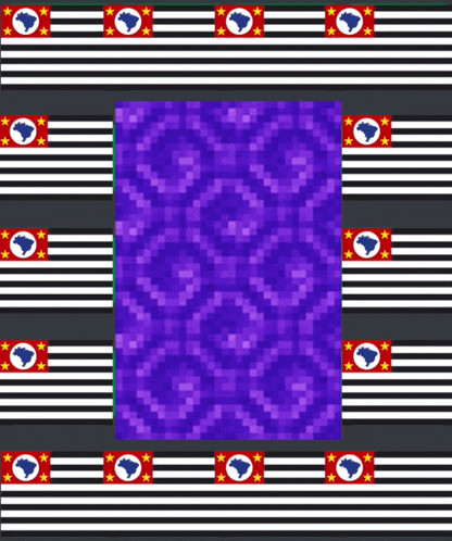 a black and white striped background with a purple pattern