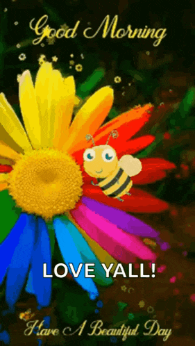 a colorful flower with a bee on it and the words `` good morning love yall ''