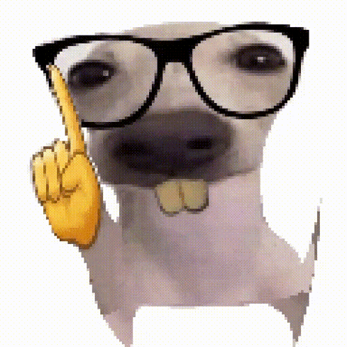 a dog wearing glasses and making a middle finger sign .