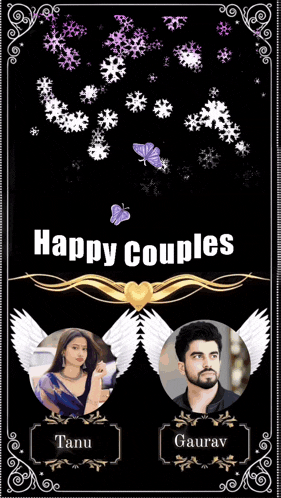 a happy couples card with two pictures of a man and woman