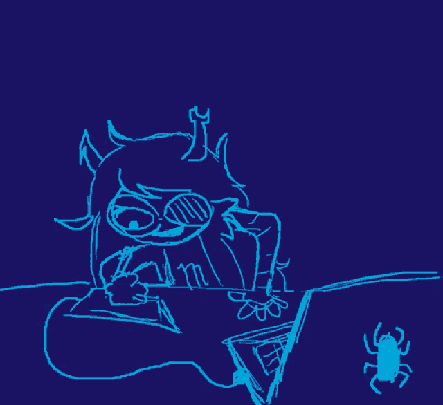 a drawing of a person sitting at a desk with the words streaming written in blue letters