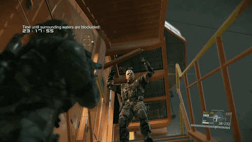 a video game says time until surrounding waters are blocked at 23 15 77