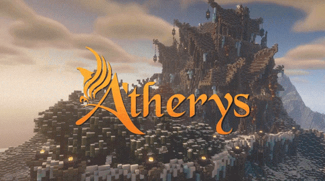 an advertisement for a video game called atherys with a mountain in the background
