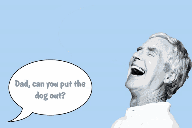 a man with a speech bubble that says " hey hungry i 'm dad "