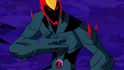 a cartoon character wearing a black and red suit with a red key on his belt