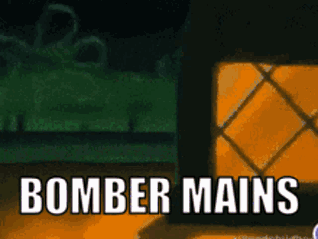a cartoon scene with the words bomber mains written on it