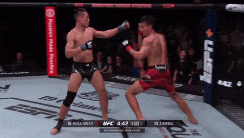 two men are fighting in an ufc featherweight match