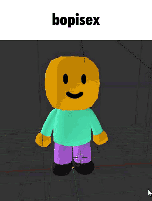 a 3d model of a yellow cartoon character with the word bopisex on the bottom