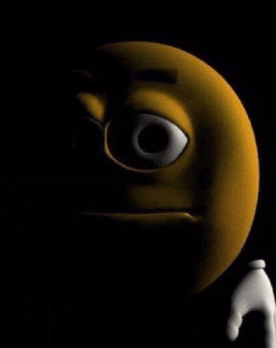 a close up of a cartoon smiley face on a black background with a hand .