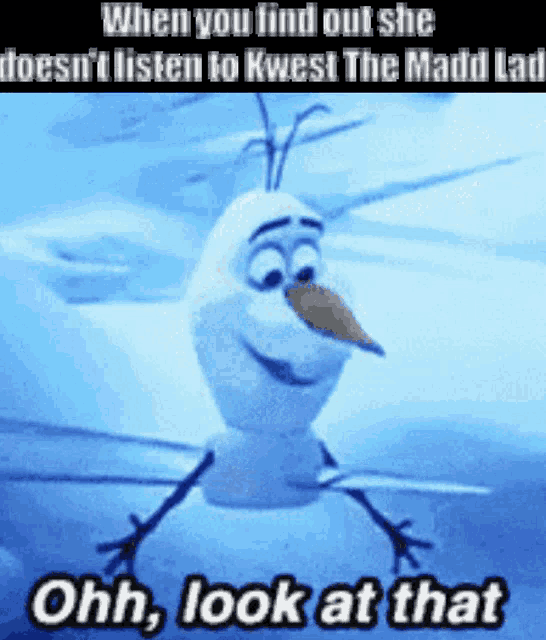 a cartoon of a snowman with the words when you find out she does n't listen to kwest the mad lady on it