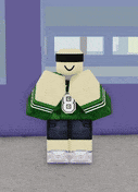 a roblox character is wearing sunglasses and a green shirt .