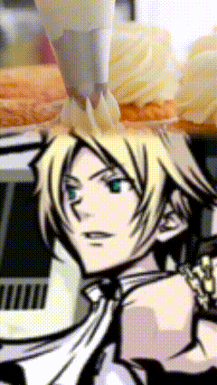a cartoon character with blonde hair and green eyes