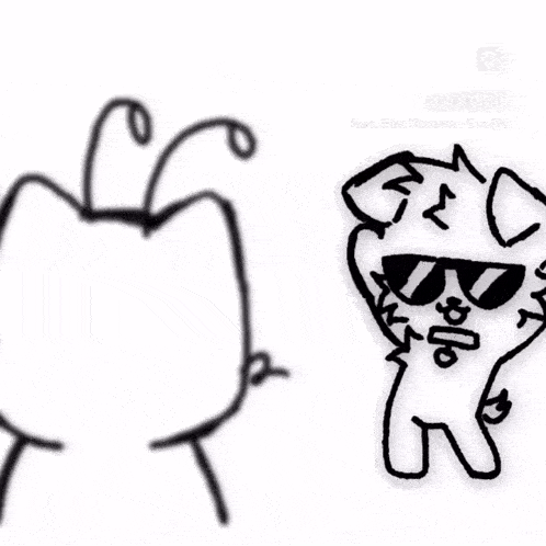a black and white drawing of a cat wearing sunglasses .