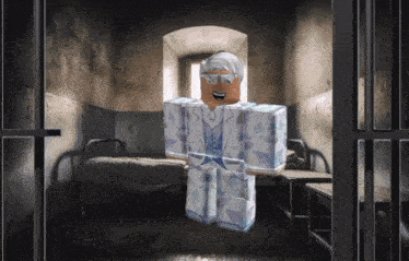 a roblox character is standing in a dark room
