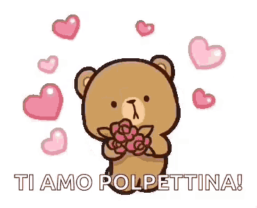 a teddy bear is holding a bouquet of roses and hearts are surrounding it .