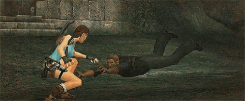 a video game character is holding a gun in her hand