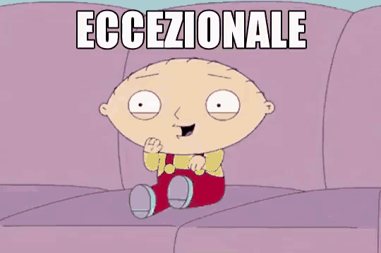 a cartoon character is sitting on a couch with the words eccezionale above him