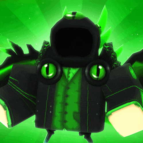 a cartoon character with green eyes and a black jacket