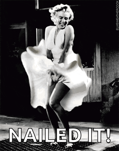 a black and white photo of marilyn monroe with the words nailed it