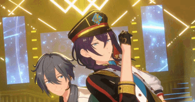 a couple of anime characters standing next to each other