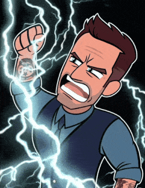 a cartoon drawing of a man with a tattoo on his wrist