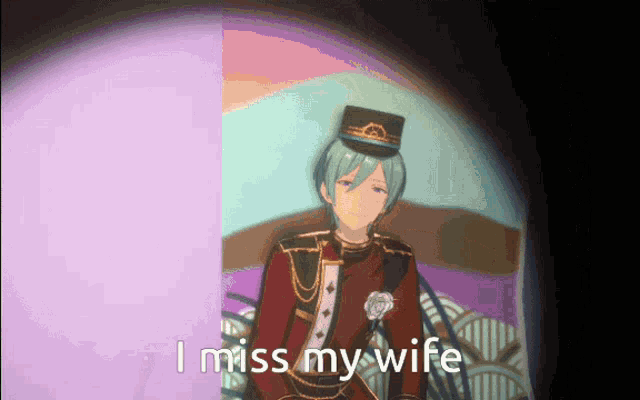 a cartoon character says i miss my wife in a purple background