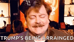 a man with a mustache is wearing a party hat and making a funny face while being arranged .