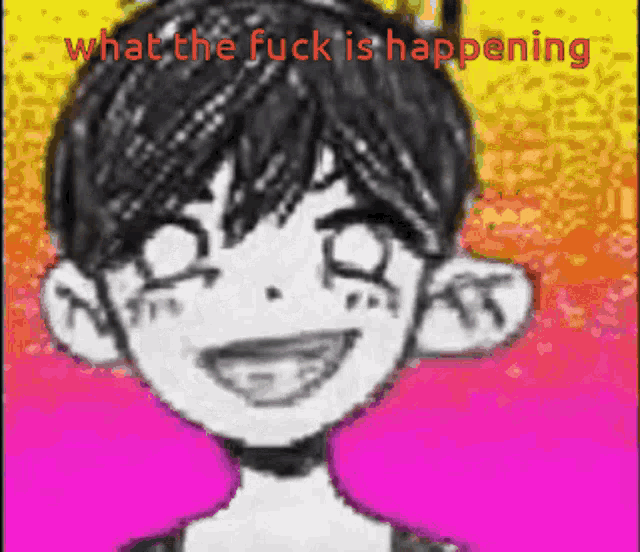 a drawing of a person with the words " what the fuck is happening " written on it