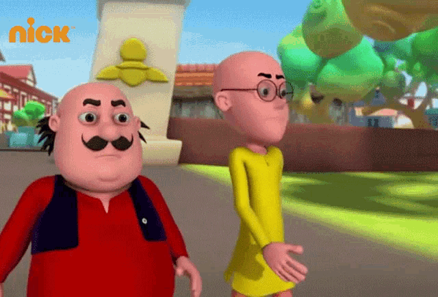 two cartoon characters standing next to each other with a nick logo in the background