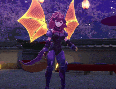 a girl in a dragon costume stands in front of a lantern