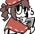 a cartoon girl wearing a red cape and hat is holding a book .
