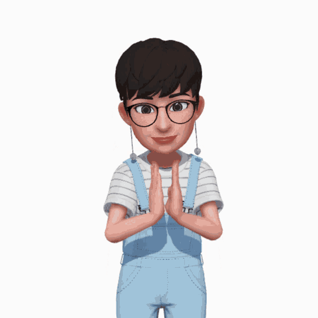 a cartoon character wearing overalls and glasses making a stop sign