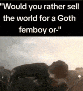 a meme that says " would you rather sell the world for a goth femboy or " .