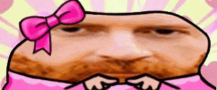 a cartoon of a man wearing a pink dress with a pink bow on his head .