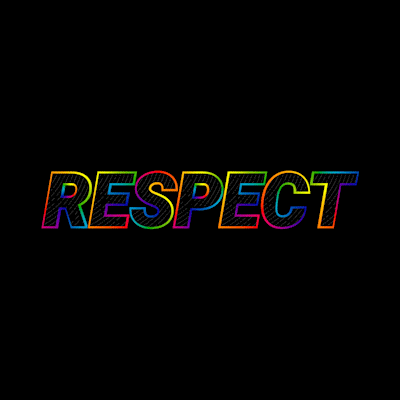 the word respect is written in rainbow colored letters