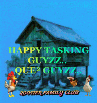 a rooster family club advertisement with a chicken coop in the background