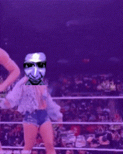 a woman with a mask on her face is dancing in a ring