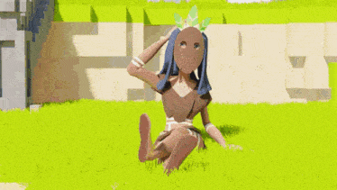a pixel art illustration of a person kneeling down in a field
