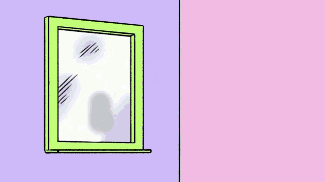 a cartoon of a broken mirror next to a cartoon of a white dog