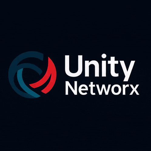 a logo for unity networkx with a blue and red circle